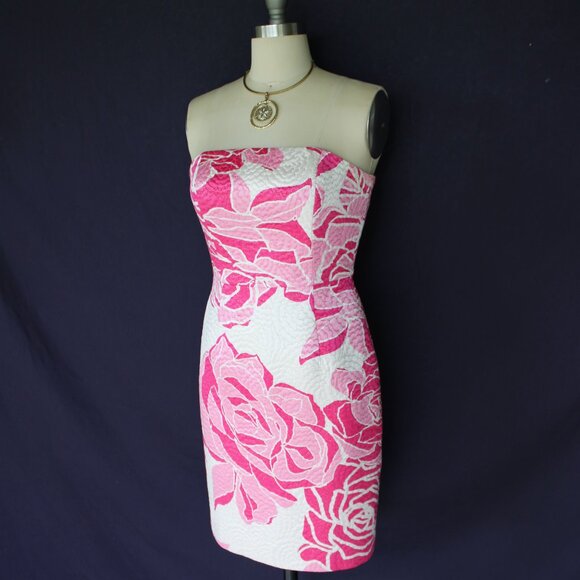 Lilly Pulitzer Allegra Dress silk Rose jaquard brocade Lavie En Rose strapless 2 - Picture 7 of 11